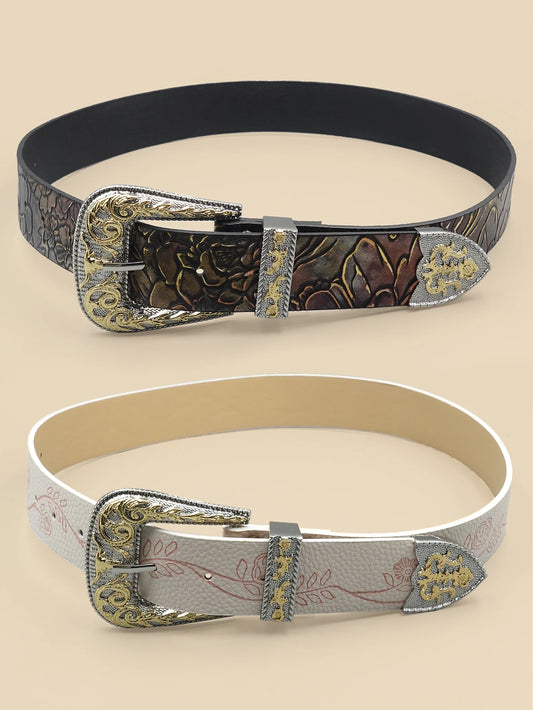 White & Black Smooth Edge Women's Belt - Minimalist Solid Color Waistband with Gold Engraving & Alloy Buckle for Office/Dates
