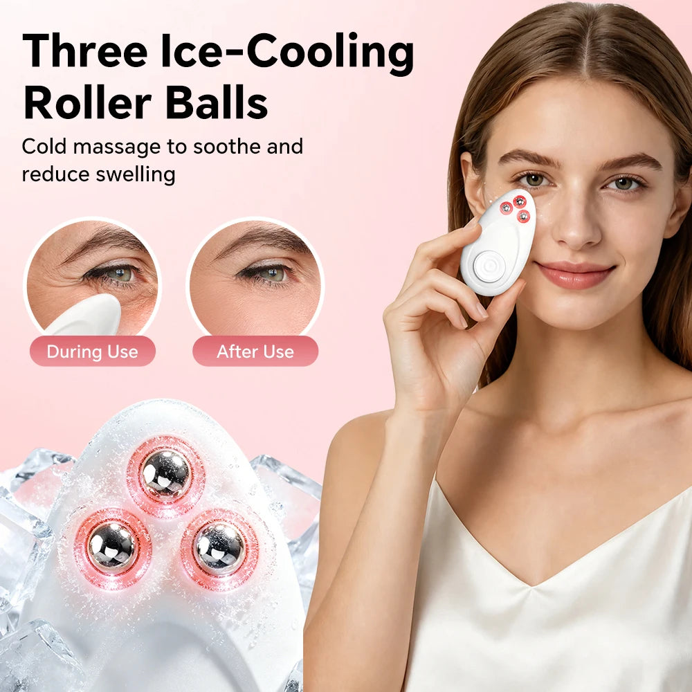 Skin-Sensor Vibration Facial Eye Massager 3 Ice-Cooling Roller Balls For Face Eyes Chin Vibration Lift Tightening Skin Tool