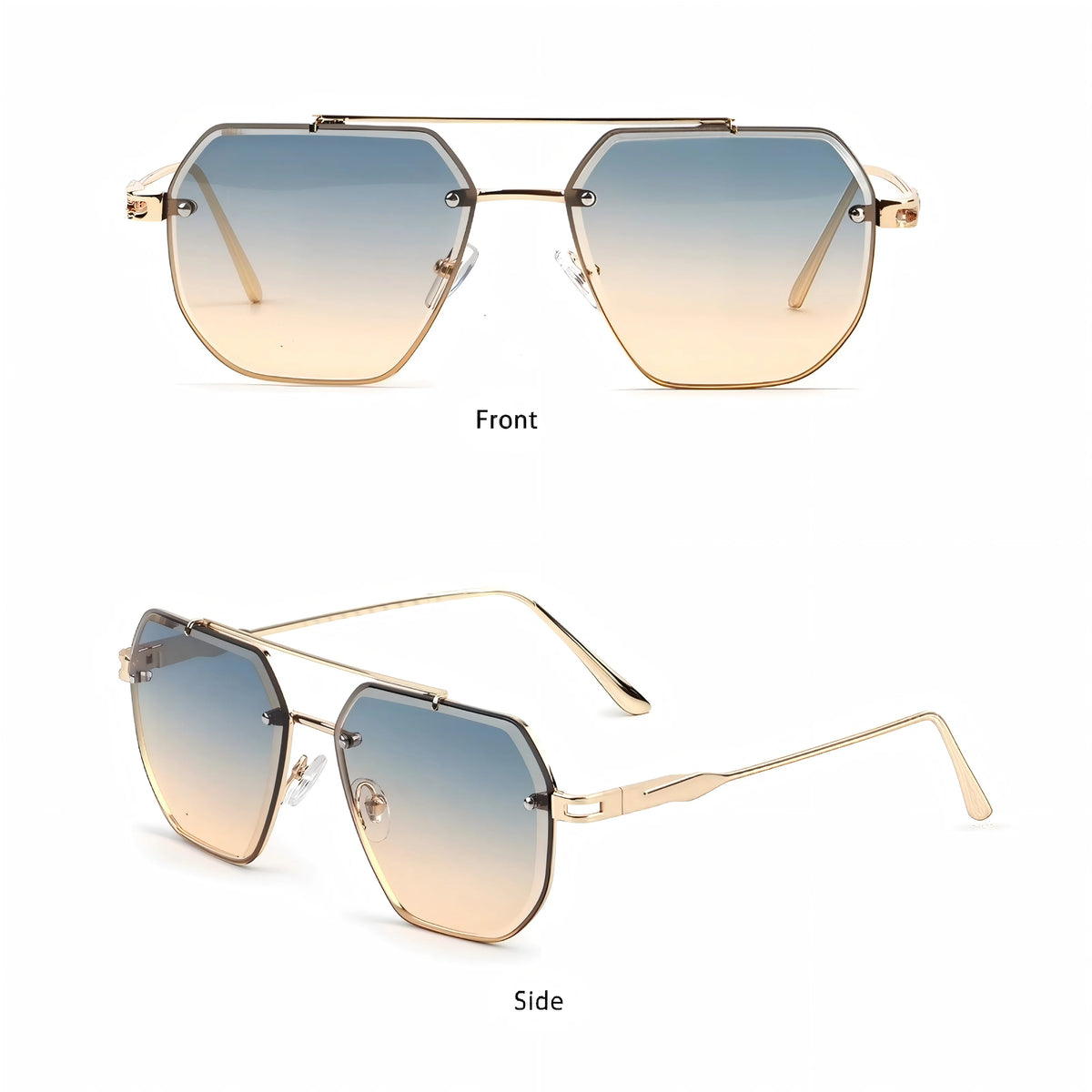 CATERSIDE Men's Frameless Sunglasses Flat Top Double Bridge Design Gradient Sun Glasses Suitable Women's Outdoor Driving Glasses