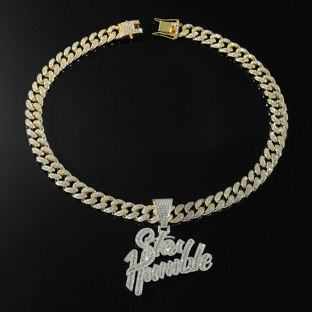 Luxurious Iced Out Bling Letters Rhinestone Letter Pendant Necklace With 13mm Cuban Chain HipHop Necklaces Fashion Charm Jewelry