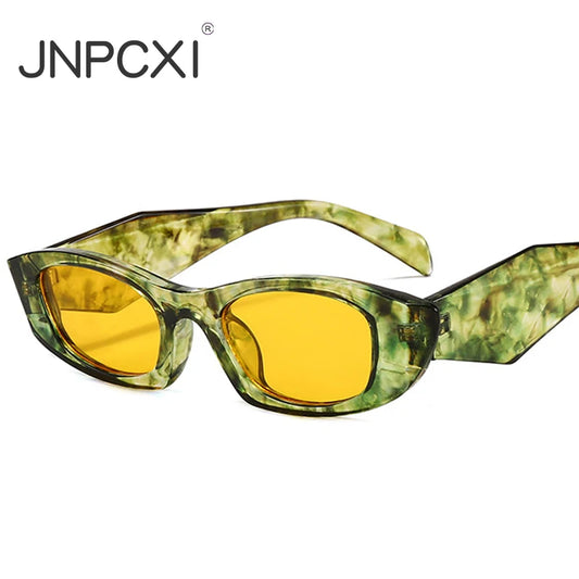 JNPCXI New Ins Popular Fashion Polygon Cat Eye Women Sunglasses Vintage Brand Designer Green Yellow Men Sun Glasses Shades UV400