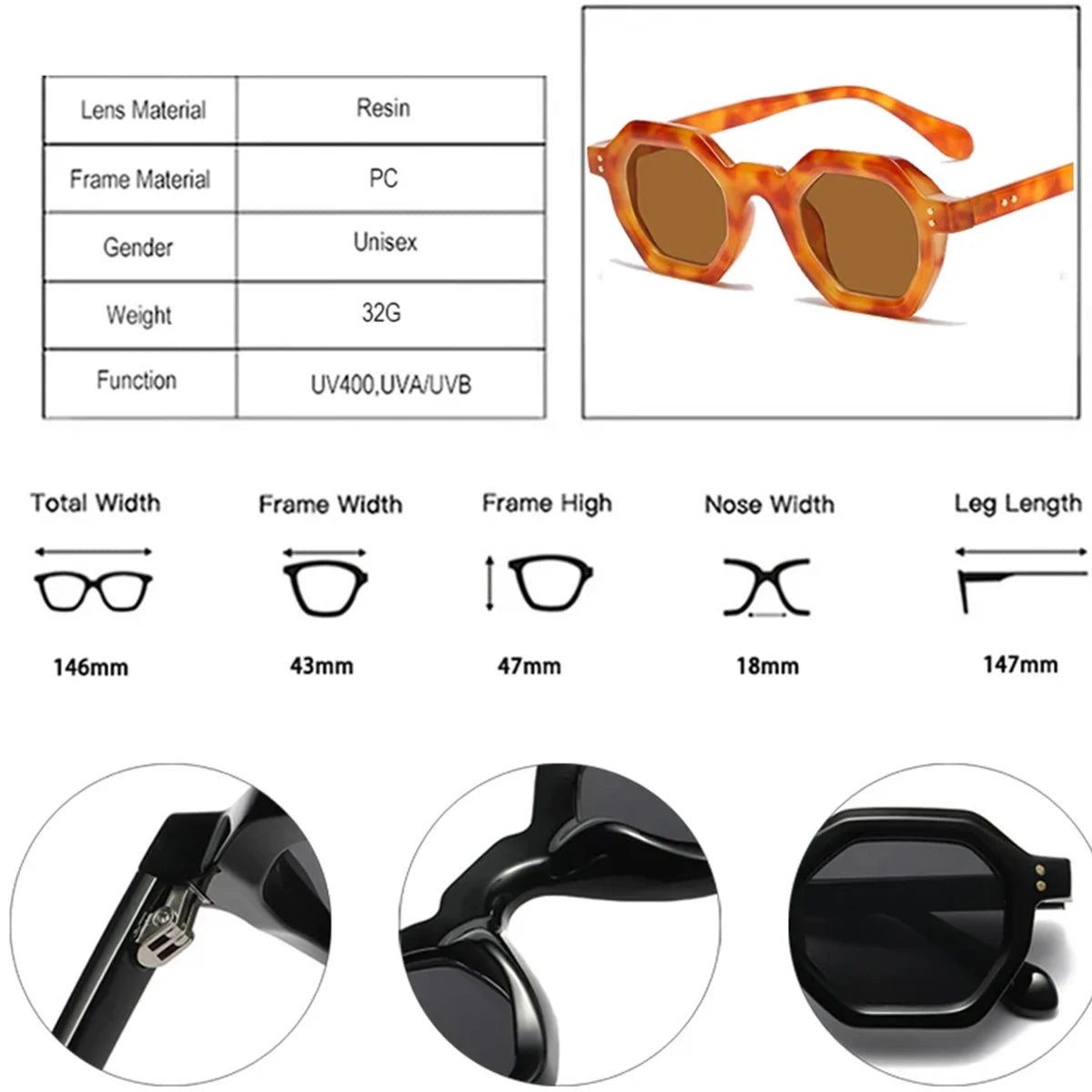 JNPCXI Retro Amber Polygon Small Square Women Sunglasses Retro Rivets Men Shades Fashion Trending Outdoor Sports Sun Glasses