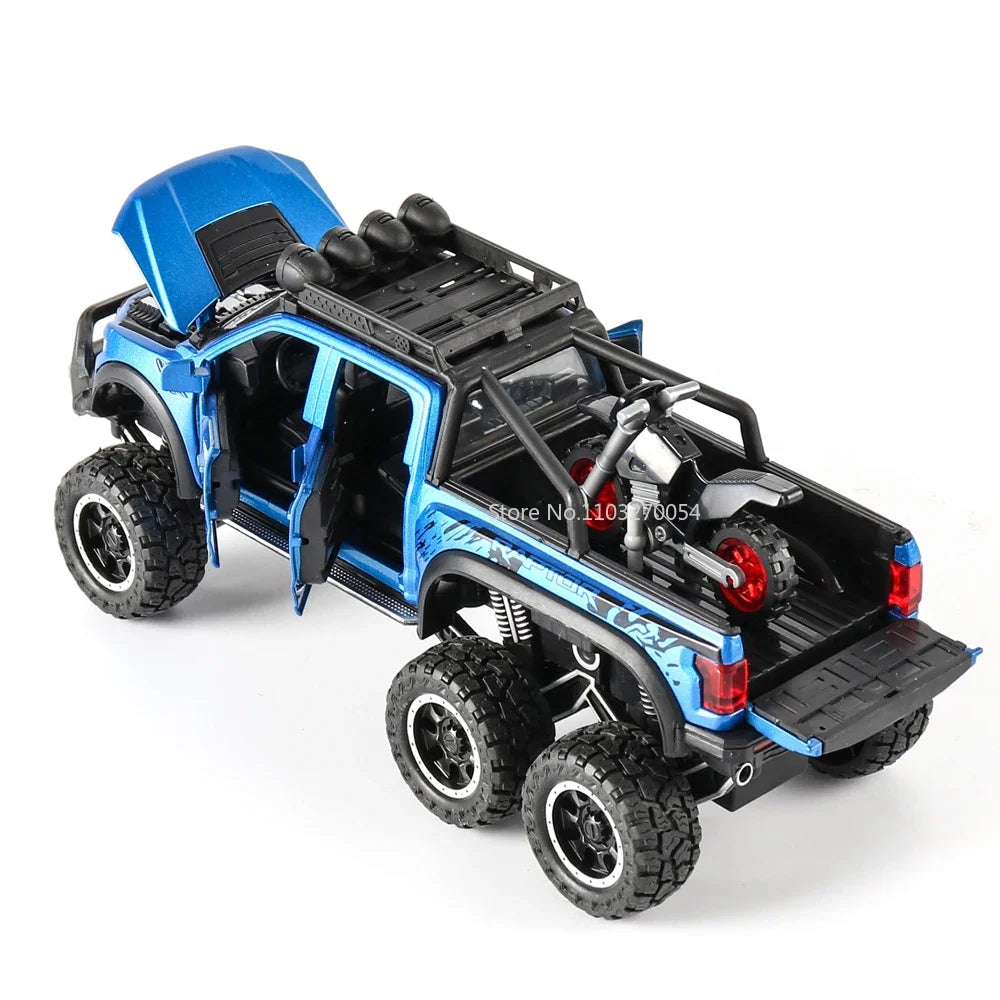 1/28 Scale Raptor F150 Alloy Truck Cars Model Toys Metal Diecasts Sound Light Pull Back Off-Road Vehicles for Kids Birthday Gift
