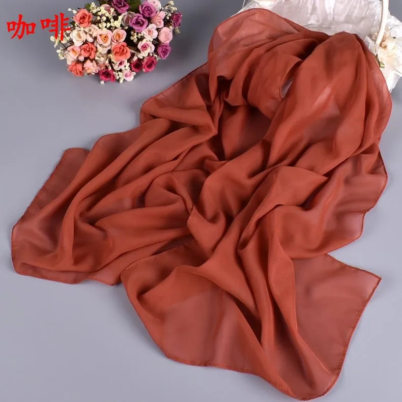 New Fashion Temperament Pure Monochrome Women's Long Chiffon Scarves Wholesale Yiwu Plain Pure Color Small Scarves
