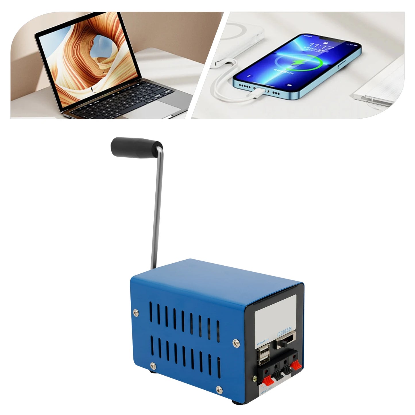 20W Hand Crank Generator Portable Emergency USB Charging for Travel Camping