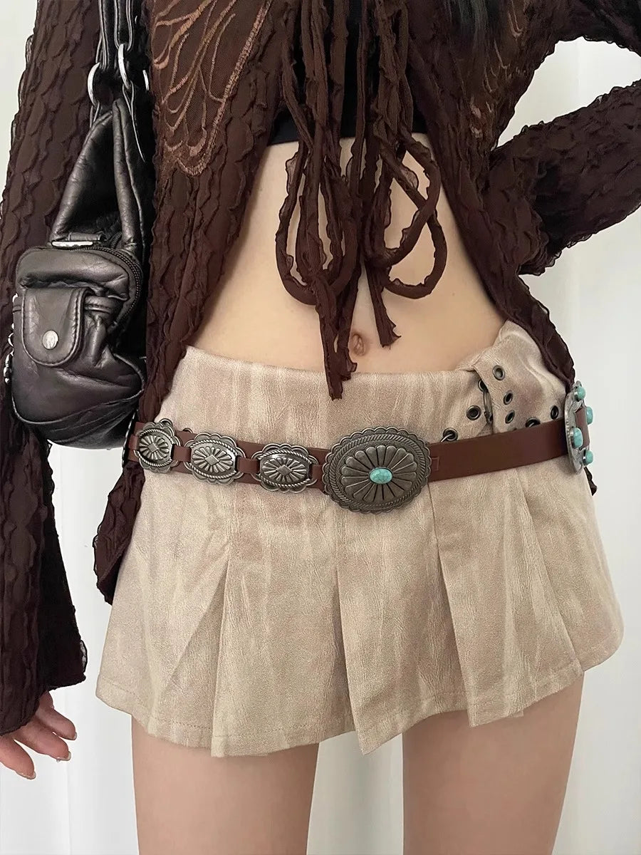 National Style Gem Inlaid Belt Female Adornment With Dress Children 2024 New Fashion Design Sense Chatelaine Trend