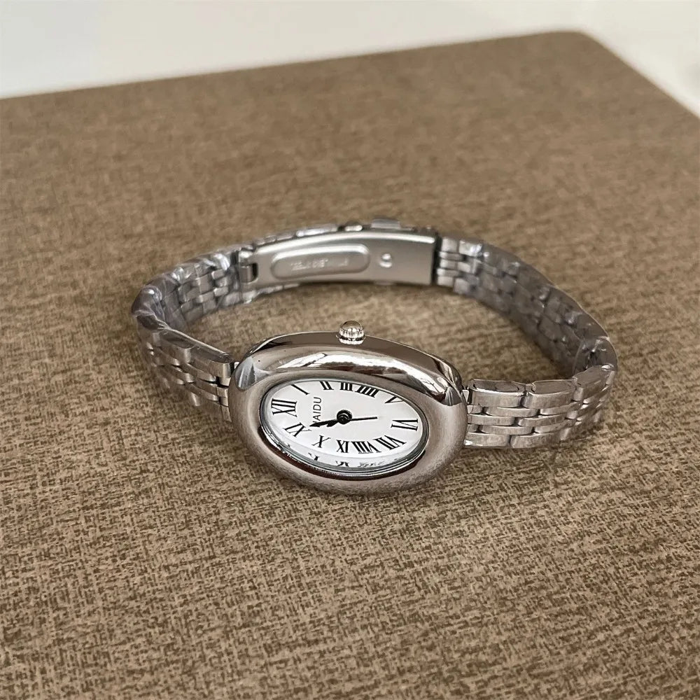 Fashion Women Mid Ancient Style Oval Dial Small Watch Adjustable Steel Strap Quartz Wristwatch Relogio Feminino Dropshipping