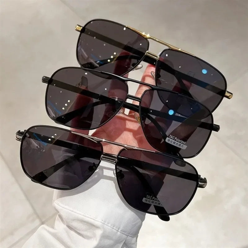 2PCS Polarized Sunglasses Men's Square Double Beam Sunshade Driver's Driving  Fishing Color Changing Day and Night Dual-use
