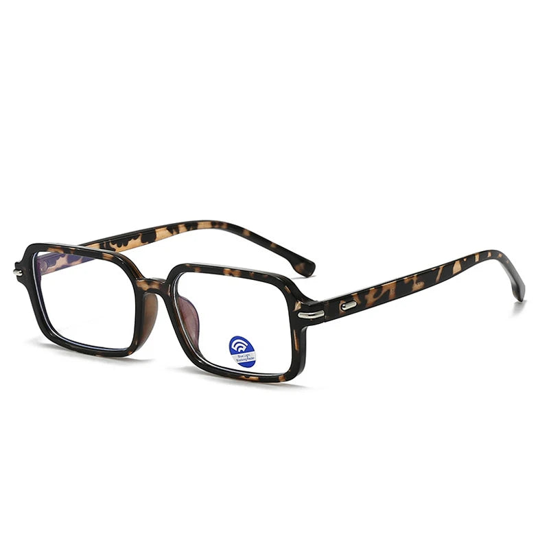 JNPCXI Retro Rectangle Sunglasses Women Fashion Rivets Eyewear Men Trending Punk Leopard Blue Sun Glasses Shades UV400