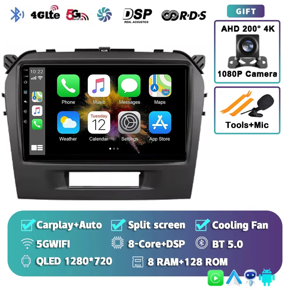Android 15 2K For Suzuki Vitara 4 2013-2019 12+256GB WIFI Car Multimedia Player wireless Carplay Android Auto 4G Wifi GPS stereo