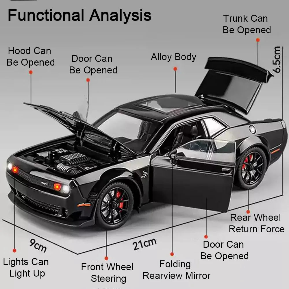 1:24 LYKAN SUPERCAR SRT Hellcat Model Toys Car Diecast Alloy Vehicle Doors Opened Sound Light Pull Back Rubber Tire Toy Gift Kid