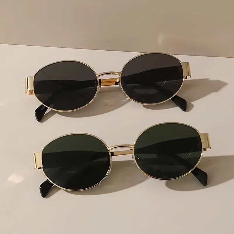 2 Pairs of Summer Fashionable Oval Metal Frame Glasses Unisex Suitable for Daily Wear and Trendy Photography