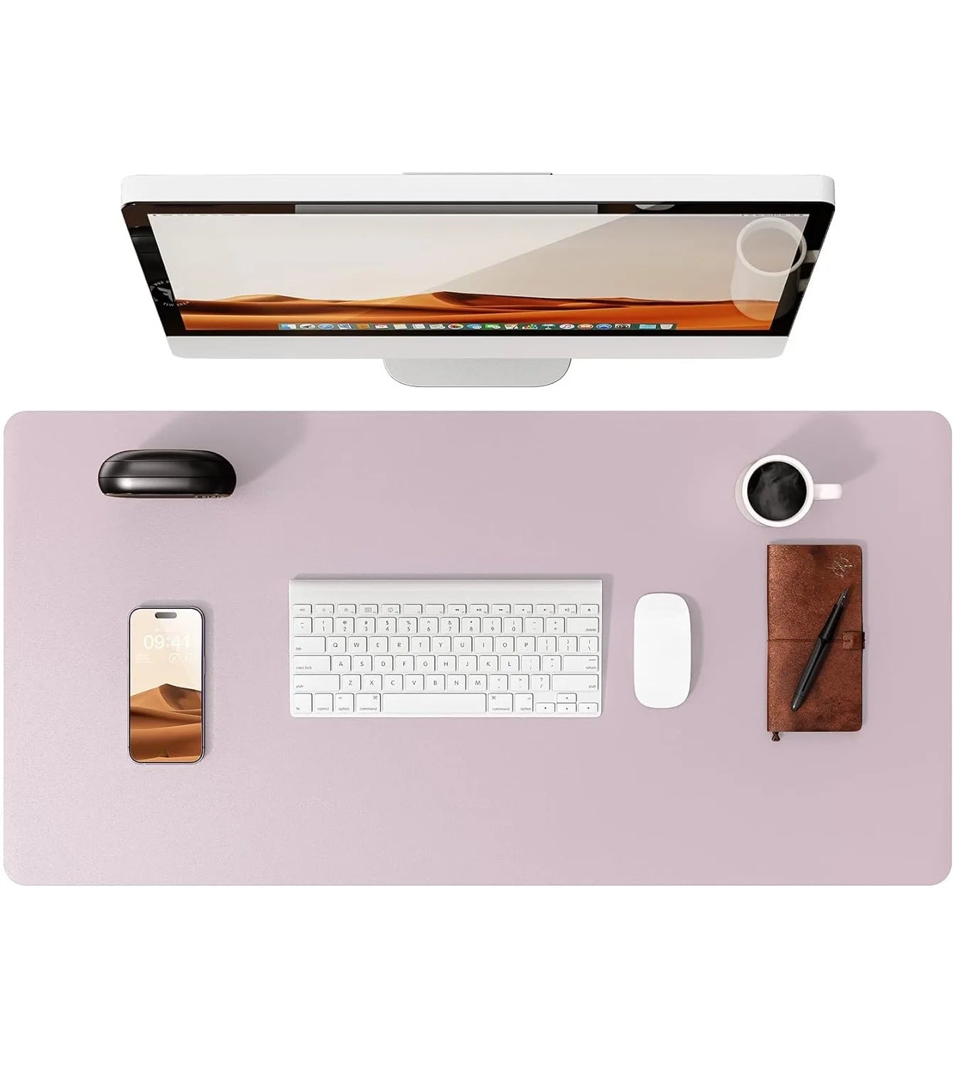 Large Lavender Mouse Pad, Office Desk Mat, Non-Slip PU Leather Desk Pad Protector