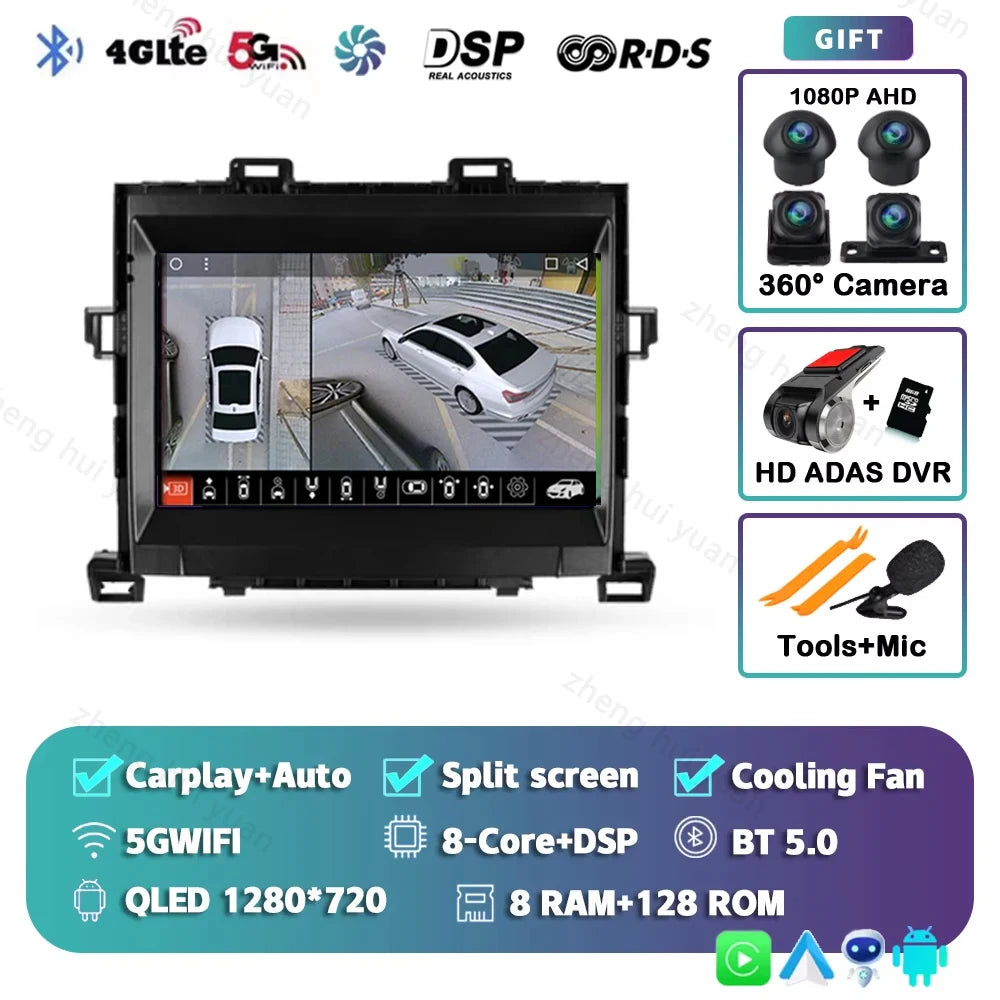 Android 15 CarPlay Auto For Toyota Alphard H20 2008 - 2014 Car Radio Multimedia navigation video DVD Autoradio Stereo 2din 4G+BT