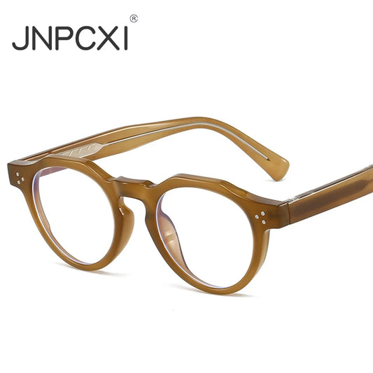 JNPCXI New Vintage Round TR90 Jelly Color Glasses Frame Women Fashion Clear Anti-Blu-Ray Lens Eyewear Men Optical Rivets Frame