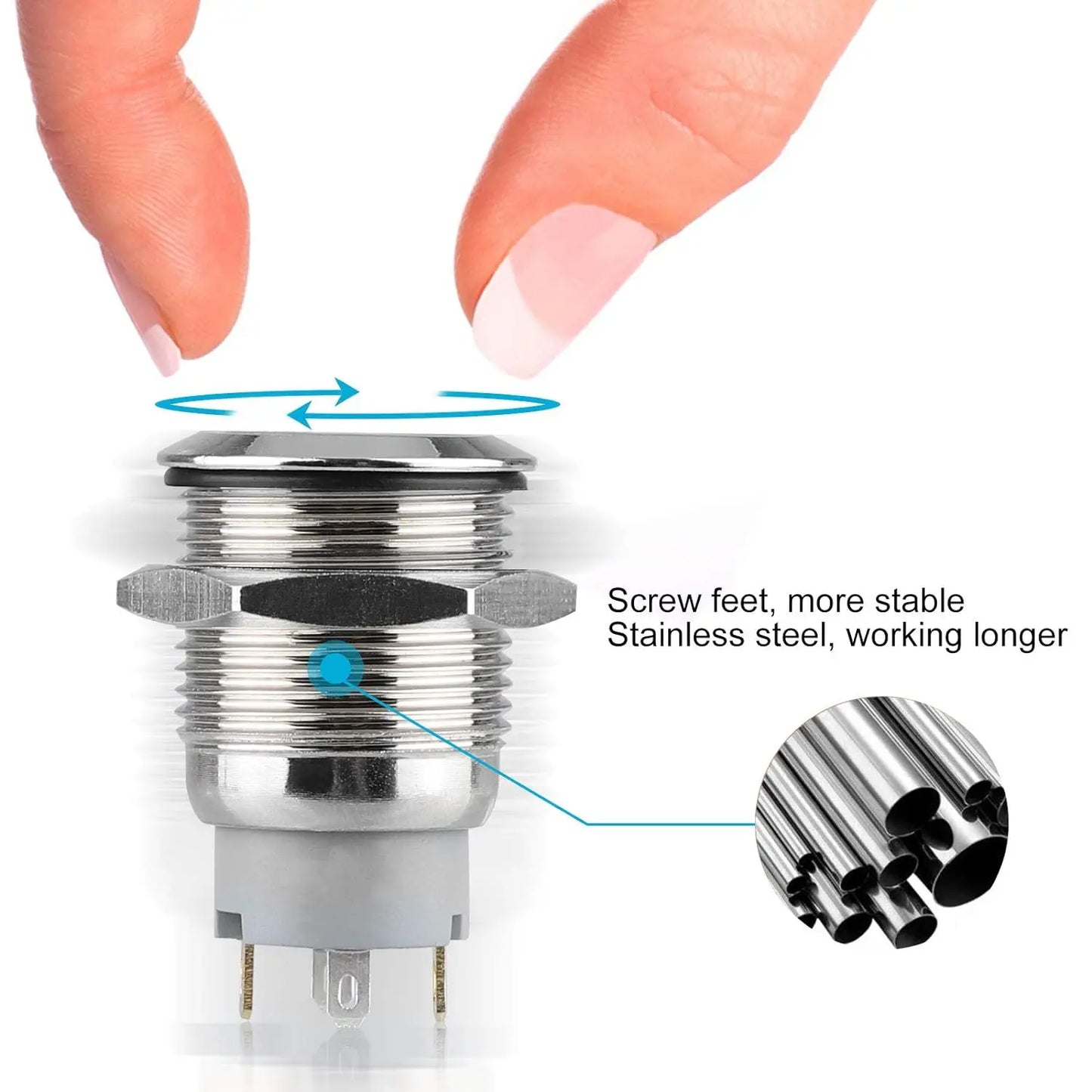 2Pcs DC 12V/24V Metal Latching Push Button Switch, 4 Pin Car RV Truck Boat SPDT ON/OFF Switch, Waterproof Self-Locking Round