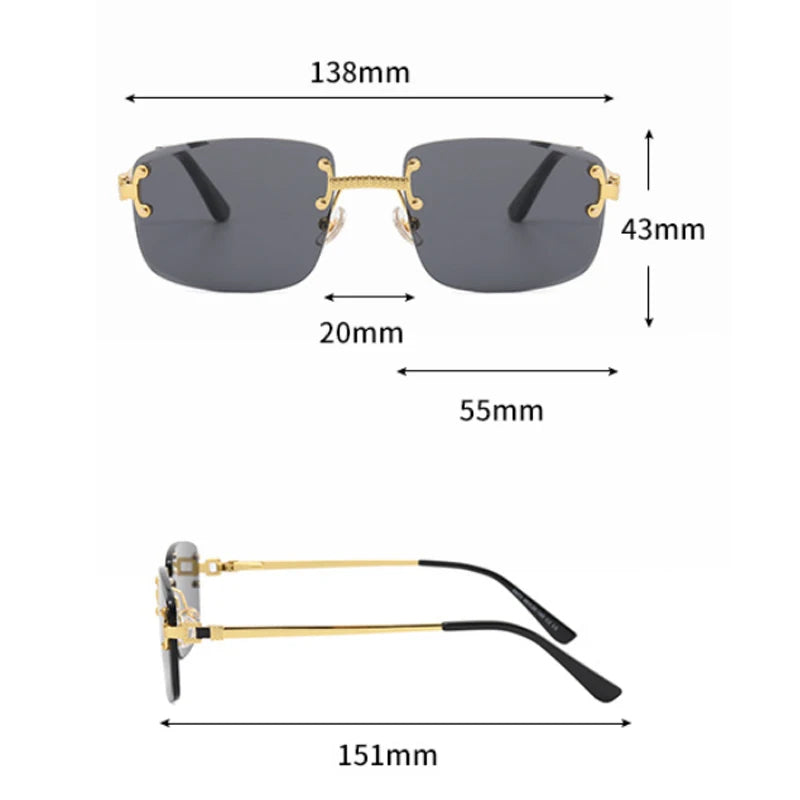 CATERSIDE Blue Gradient Lens Copper Sunglasses Men Women Luxury Designer Rimless Small Square Sun Glasses For Men 2022 Framless
