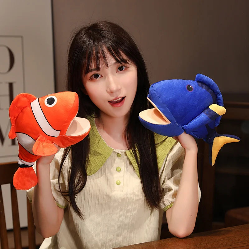 Ocean Series Plush Hand Puppet Cute Animal Chameleon Crocodile Shark Blue Whale Clownfish Octopus Stuffed Soothe Baby Toys Boy
