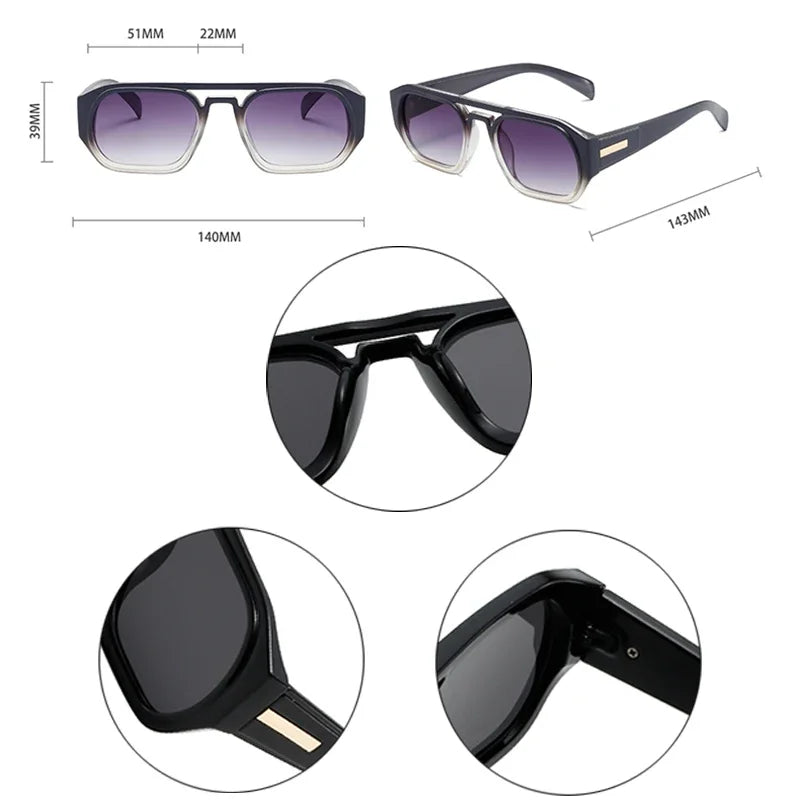 JNPCXI Retro Double Bridges Polygon Square Women Sunglasses Fashion Green Shades UV400 Men Clear Gradient Sun Glasses