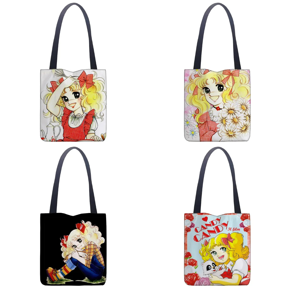 Cartoon Candy Handbag Women Linen Totes Underarm Handle Bag Lady Shop Travel Bag