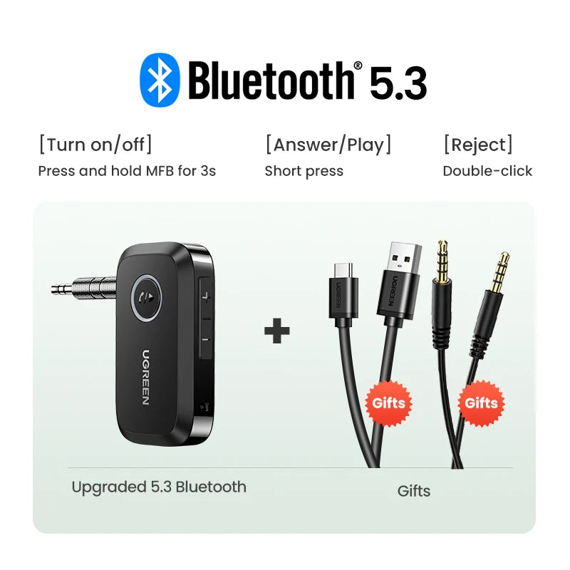 Bluetooth 5.3 Audio Receiver Car Adapter Wireless Car 3.5mm Jack Mic Handsfree