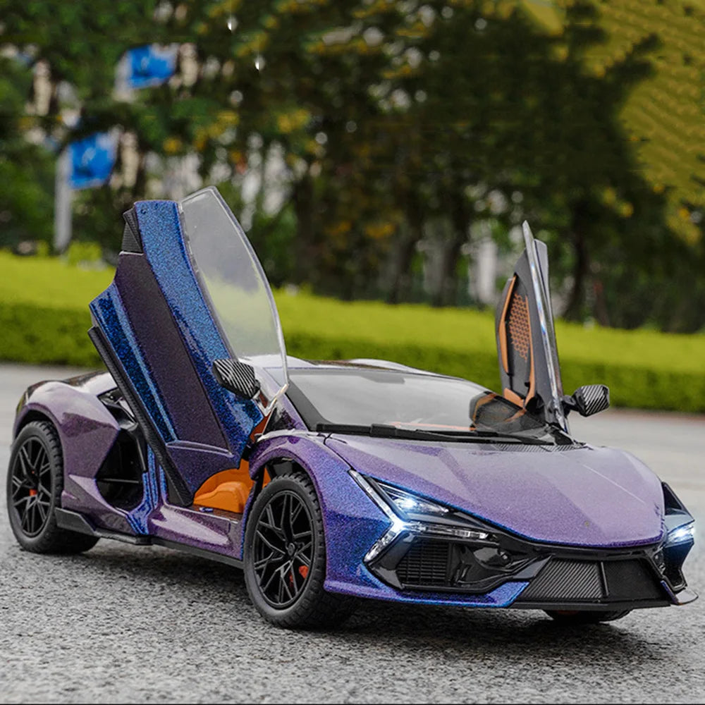 Scale 1/24 Aventador Alloy Diecast Toy Car Model 4 Door Can Opened Rubber Tire Sound Light Full Back vehicle Boy Gift Decoration