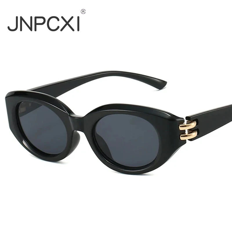 JNPCXI New Fashion Cat Eye Women Sunglasses Shades UV400 Retro Small Oval Black Men Outdoor Sun Glasses
