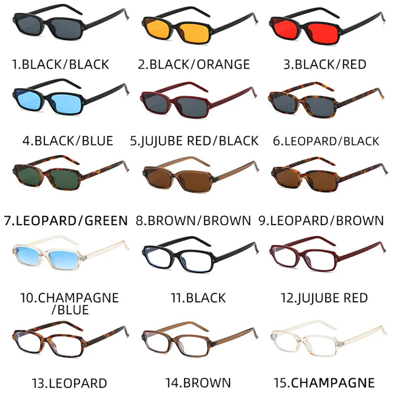 JNPCXI New Ins Popular Small Rectangle Sunglasses Fashion Candy Color Women UV400 Retro Rivets Men Clear Lens Frame