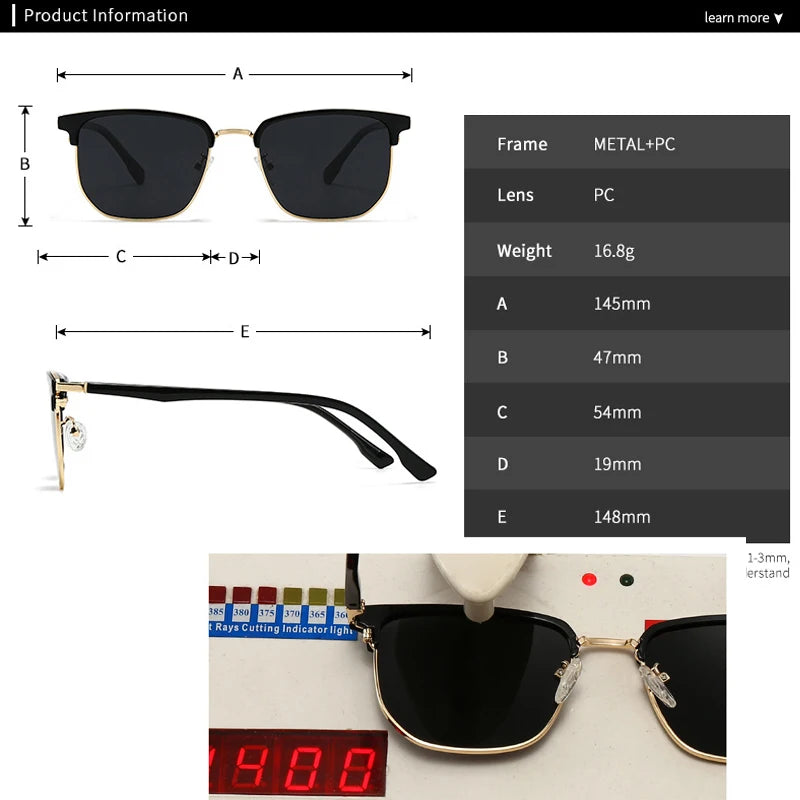 JNPCXI New Polarized Square Metal Men Luxury Sunglasses Fashion Gradient Women Shades UV400 Clear Lens Frame