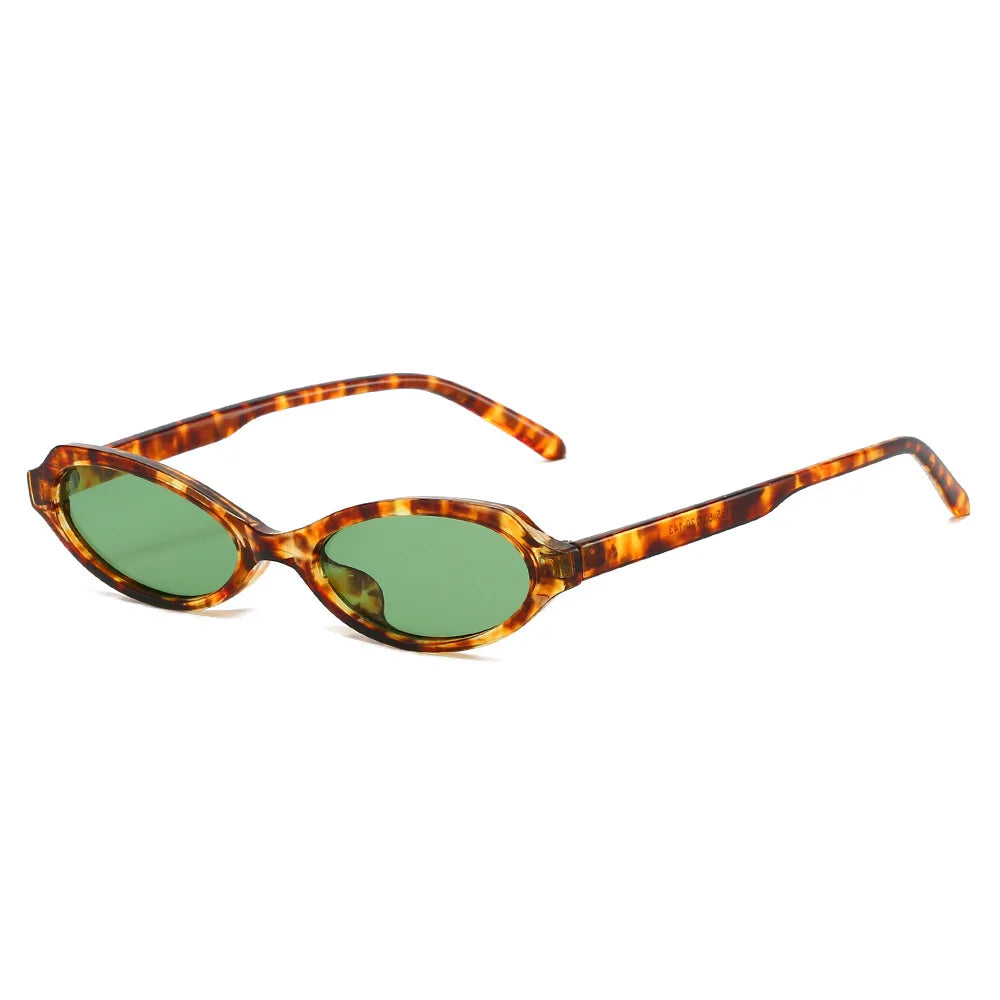 JNPCXI New Small Cat Eye Men Sunglasses Shades UV400 Fashion Green Leopard Oval Lens Women Punk Sun Glasses