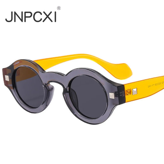 JNPCXI Men Steampunk Sunglases Small Round Frame Anti-blue Light Transparent Glasse Luxury Brand Design UV400 Shades