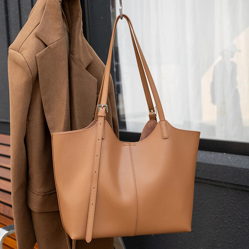 Women's Natural Genuine Leather Tote Bag Female Large Capacity Soft Cowhide Leather Handbag Ladies Luxury Designer Shoulder Bags