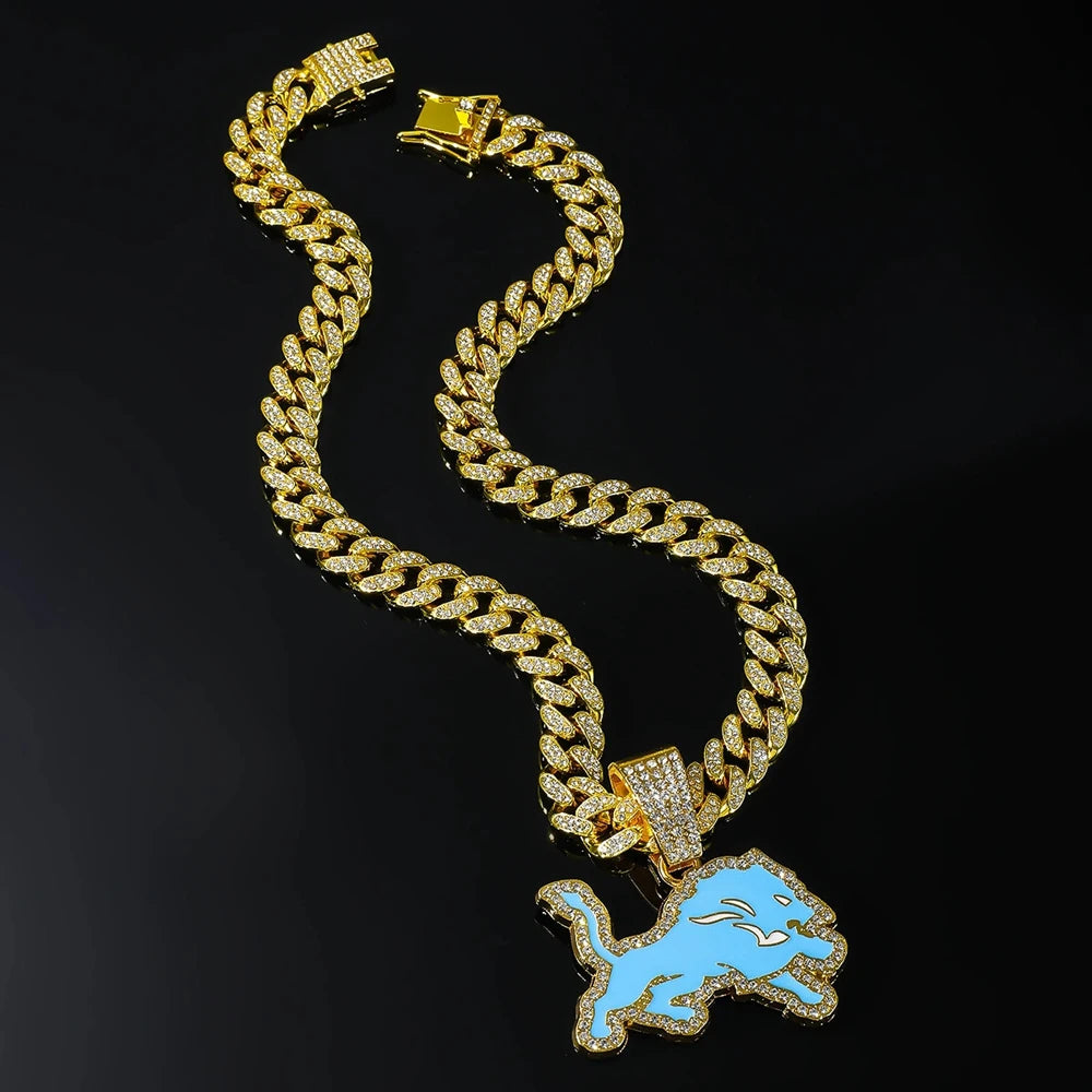 Men Women Hip Hop Blue Wolf Pendant Necklace With 13mm Crystal Cuban Chain HipHop Iced Out Bling Necklaces Fashion Charm Jewelry