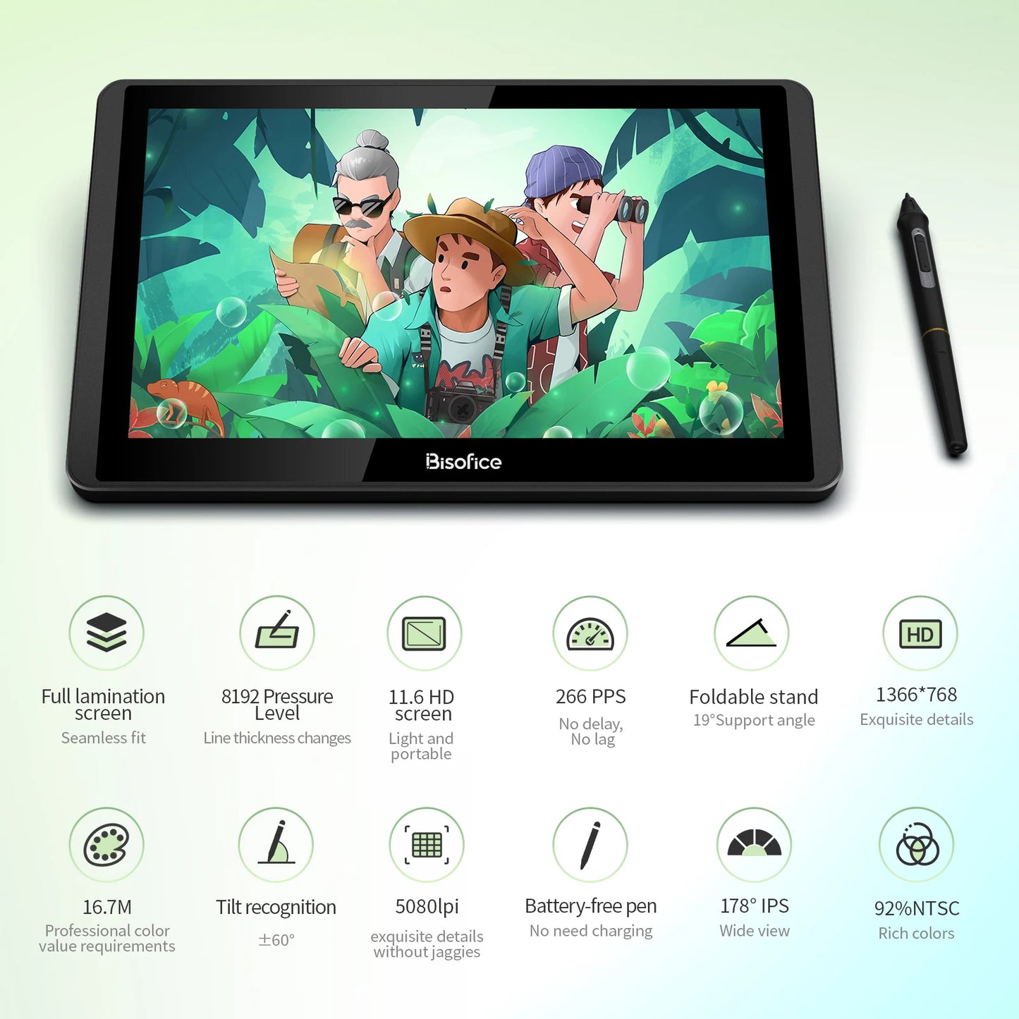 12HD-A 11.6" H-IPS Drawing Tablet Monitor 8192 Pen Pressure LCD Graphic Display