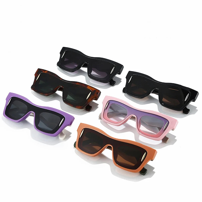 JNPCXI New Fashion Women Square Sunglasses Shades UV400 Black Tea Retro Rivets Double Color Men Sun Glasses