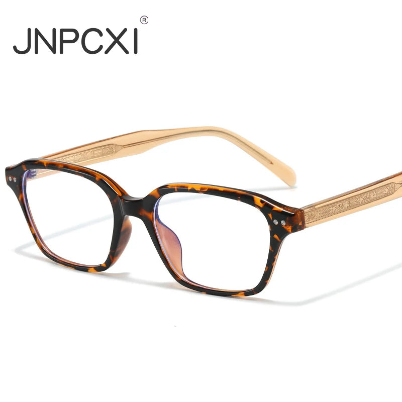 JNPCXI Quality TR90 Glasses Frame Stainless Steel Core Optical Eyeglasses With Anti Blue LIght Rectangle Acetate Leg
