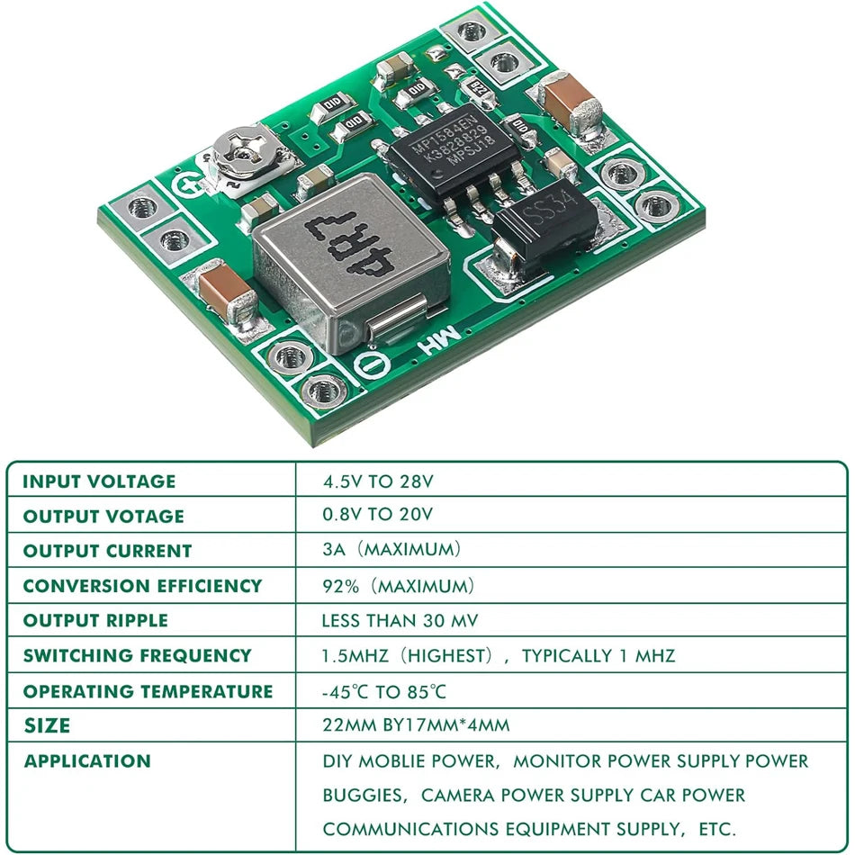 6pcs Mini MP1584EN DC-DC Buck Converter 3A Power Adjustable Power Supply Module 24V to 12V 9V 5V 3V Step-Down Power Module