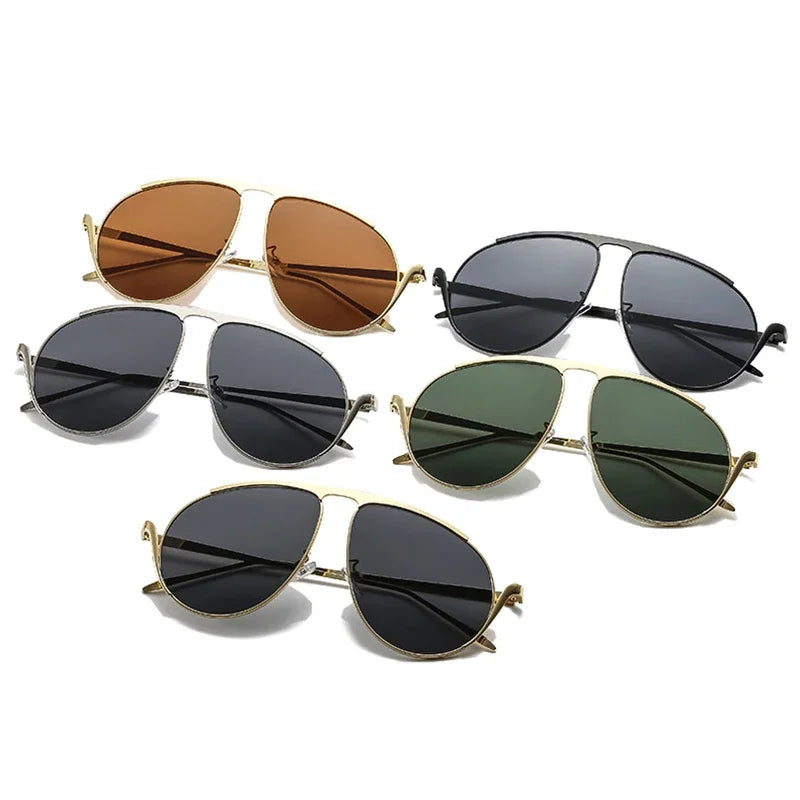 JNPCXI New Retro Metal Pilot Women Sunglasses Fashion Oversized Men Shades UV400 Black Tea Sun Glasses