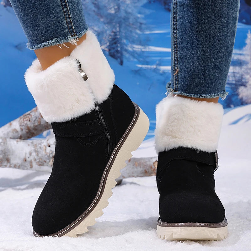 Winter Non Slip Faux Suede Snow Boots Women Plus Size 43 Faux Fur Platform Ankle Boots Woman Fleece Lining Warm Outdoor Footwear