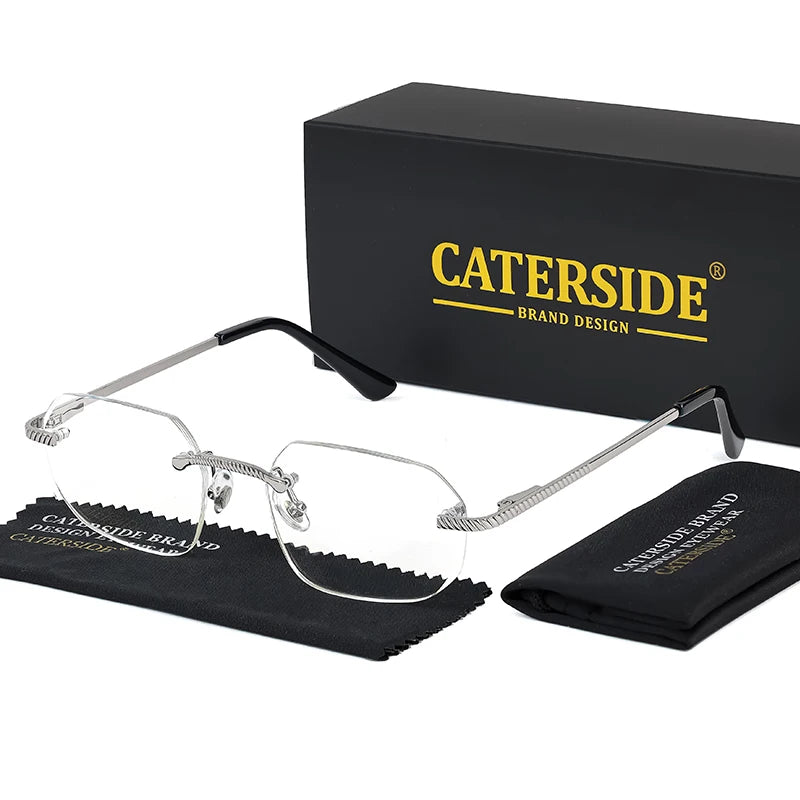 CATERSIDE New Retro Rimless Sunglasses Men's Polygon Luxury Brand Designer Sun Glasses Women Party Festival Eyewear Gift Case