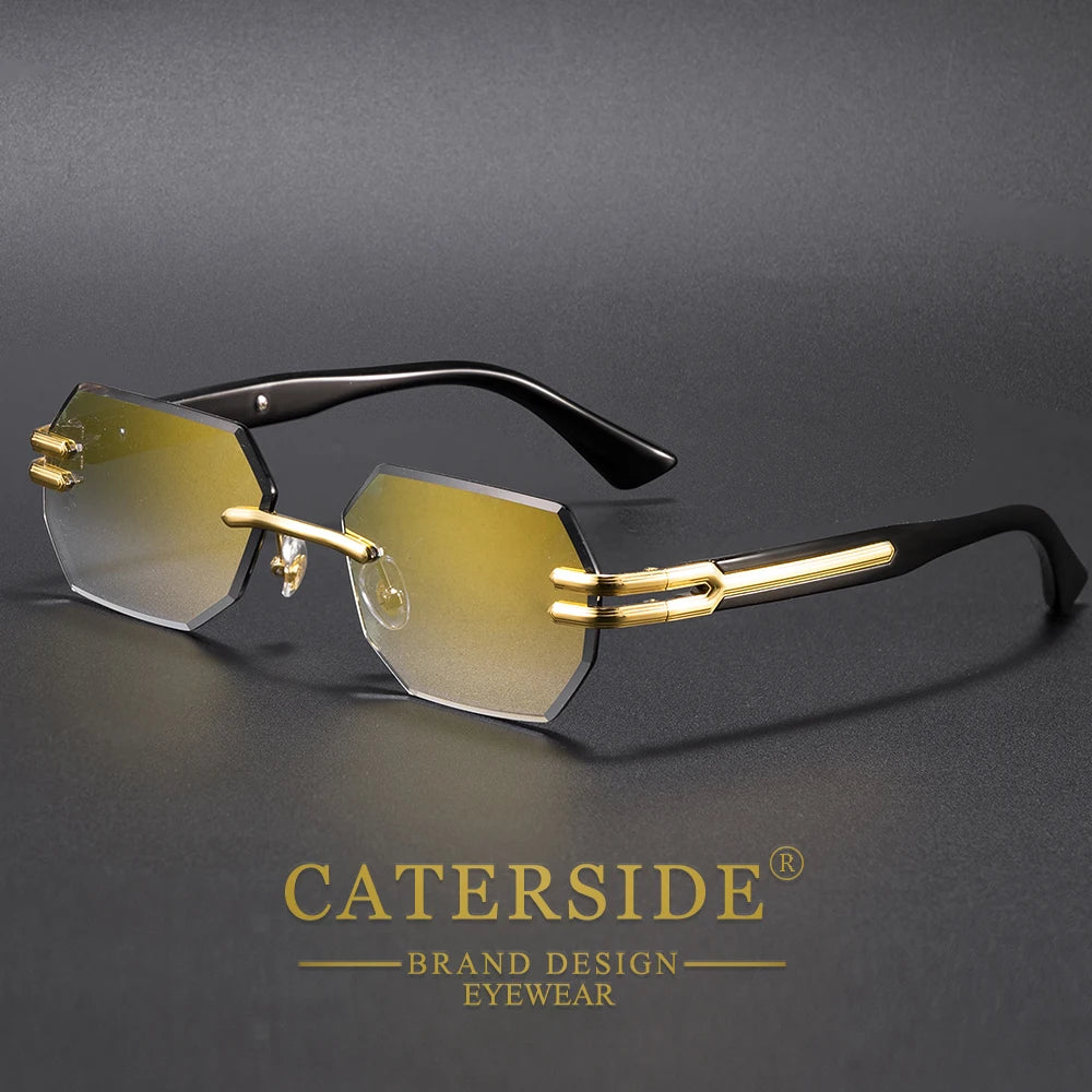 CATERSIDE New Men's Frameless Sunglasses Fashion Polygonal Gradient Mirror Lenses Metal Frame Women's Party Outdoor Sun Glasses