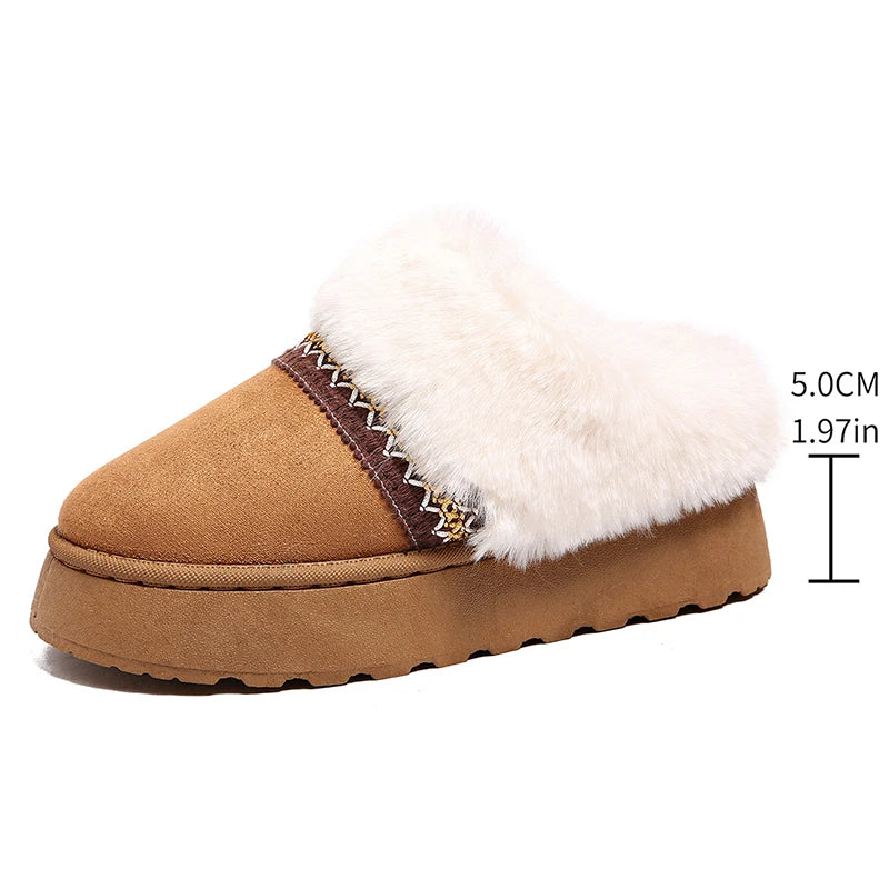 Fluffy Fur Platform Snow Boots Women Plus Size 42 Non Slip Fleece Inside Warm Winter Boots Woman Thick Sole Long Plush Slippers