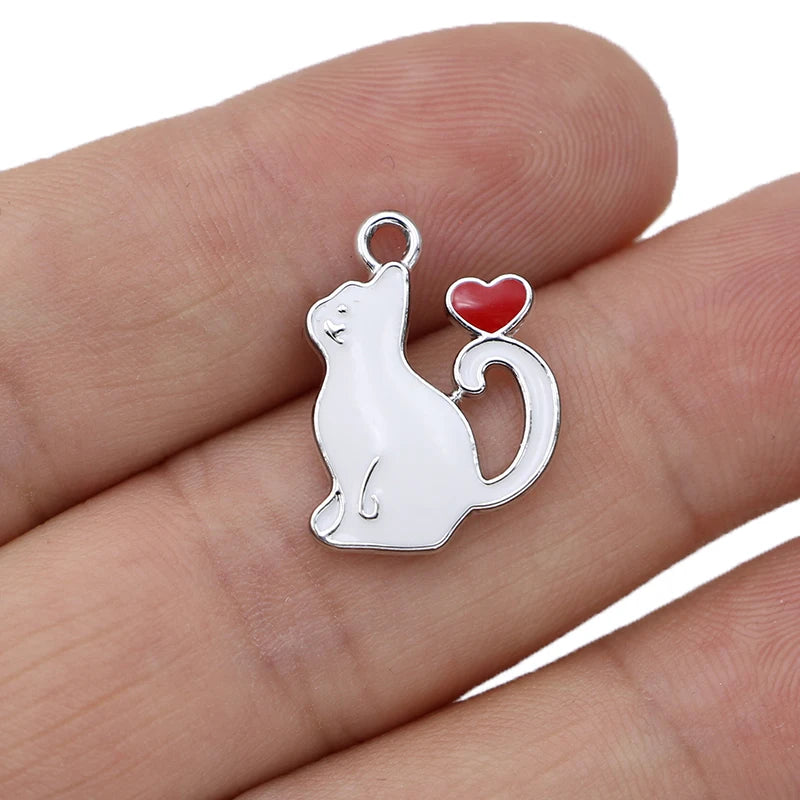 10Pcs Gold Plated Pink Enamel Cat Charms Pendant Jewelry Making Earrings Bracelet Necklace Accessories DIY Craft 20x16mm