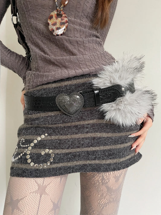 Retro Y2k Heart Carving Fluffy Waist Belt For Women Design Sense With Skirt And Jeans Waistband