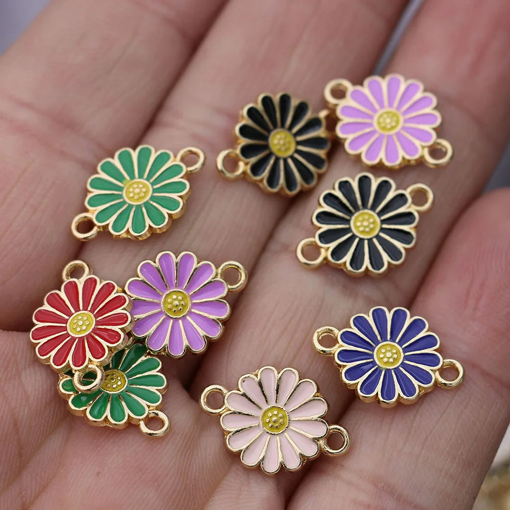20Pcs Gold Plated Enamel Flower Charms Connector for Jewelry Making Bracelet DIY Handmade Craft