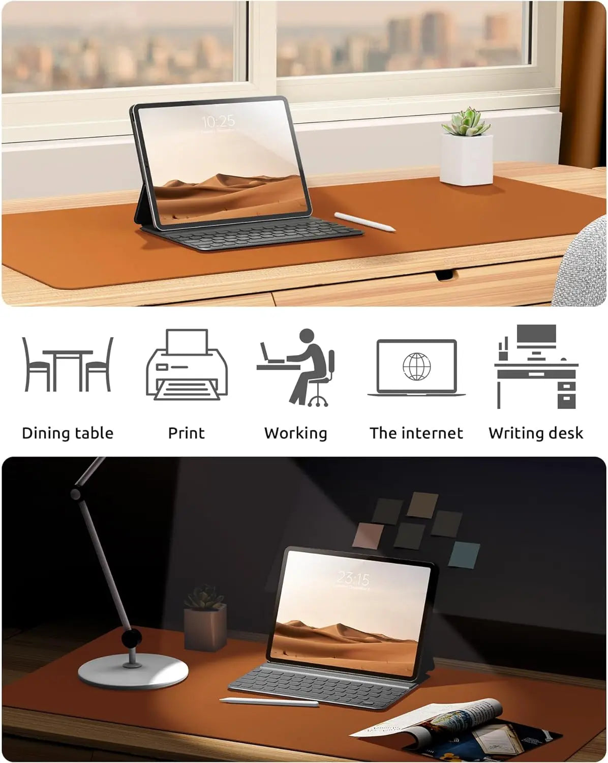Office Desk Mat, Leather Desk Pad Protector, Large Mouse Pad, Non-Slip PU Leather Waterproof Desk Blotter, Laptop Desk Pad