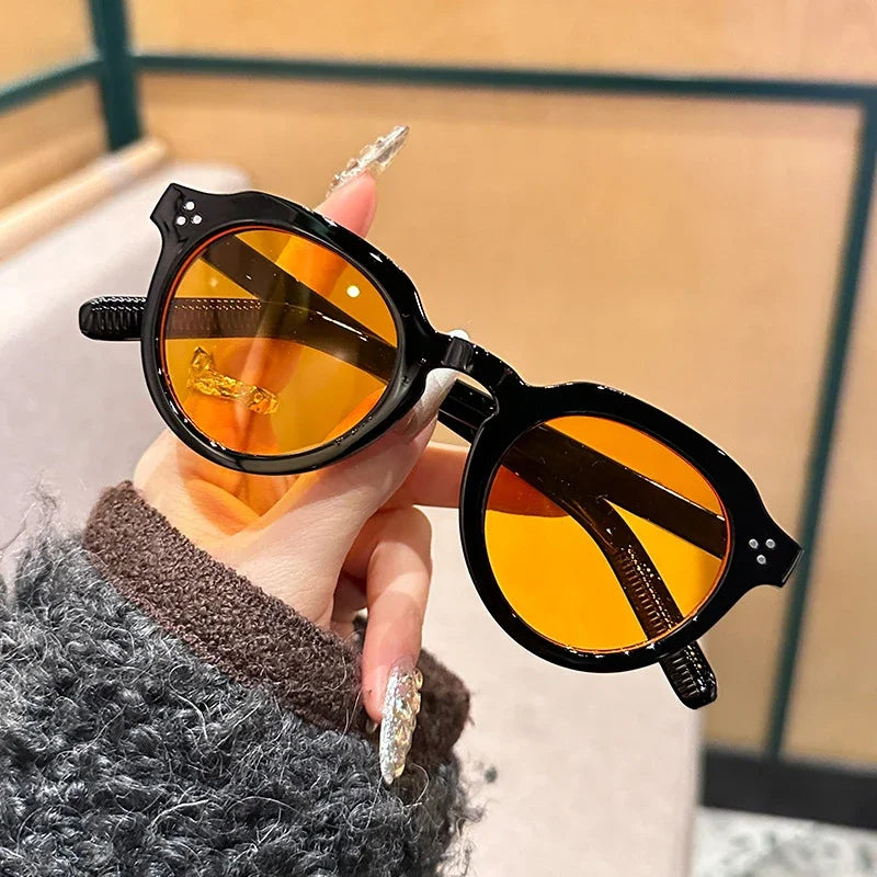 JNPCXI Oval Sunglasses Women Fashion Clear Black Orange Shades Retro Rivets Men Punk Trending Sun Glasses UV400