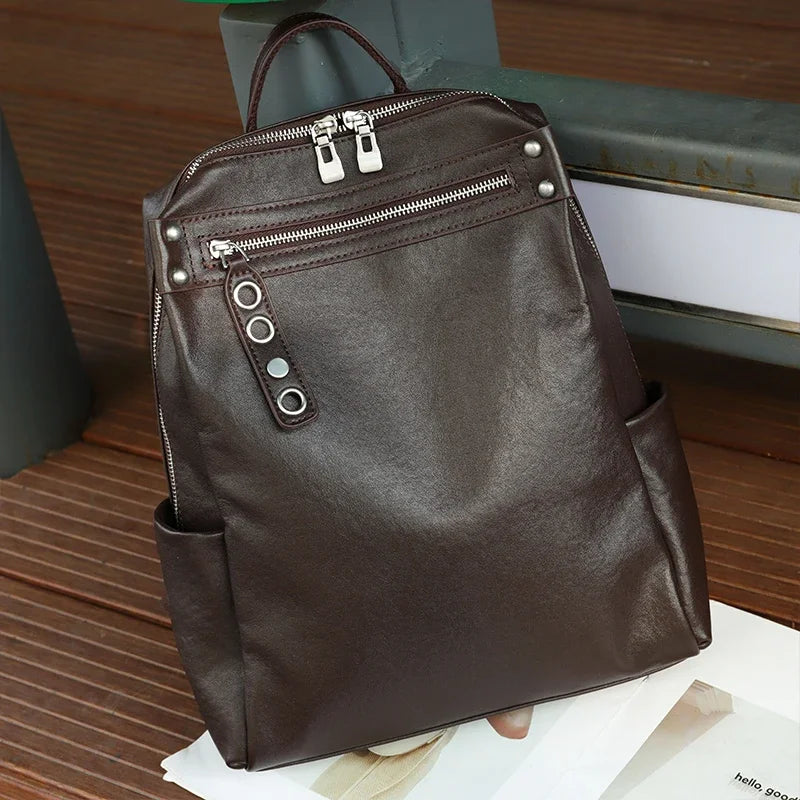 Women Natural Cow Leather Backpacks Lady Cowhide Design Large Capacity Bags Female Retro Versatile Backpacks Ladies Fashion Bag