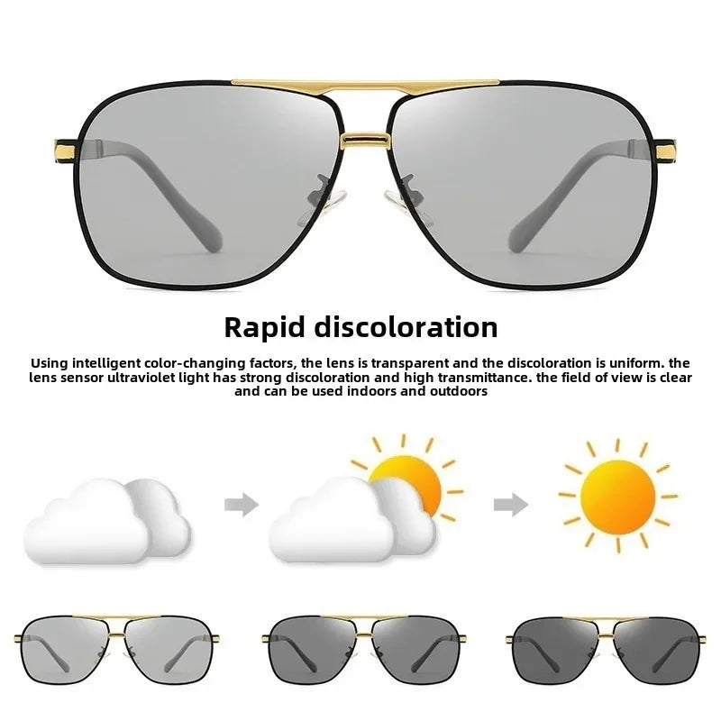 2PCS Polarized Sunglasses Men's Square Double Beam Sunshade Driver's Driving  Fishing Color Changing Day and Night Dual-use