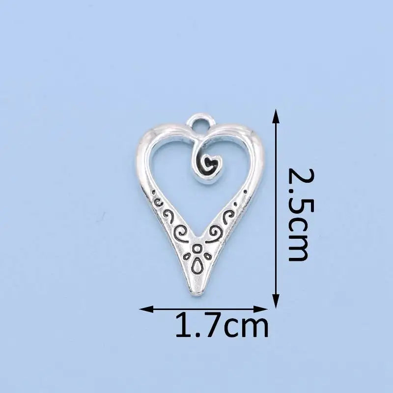 10Pcs Antique Silver Plated Heart Charms Pendant for Jewelry Making Earrings Bracelet Necklace Accessories DIY Craft
